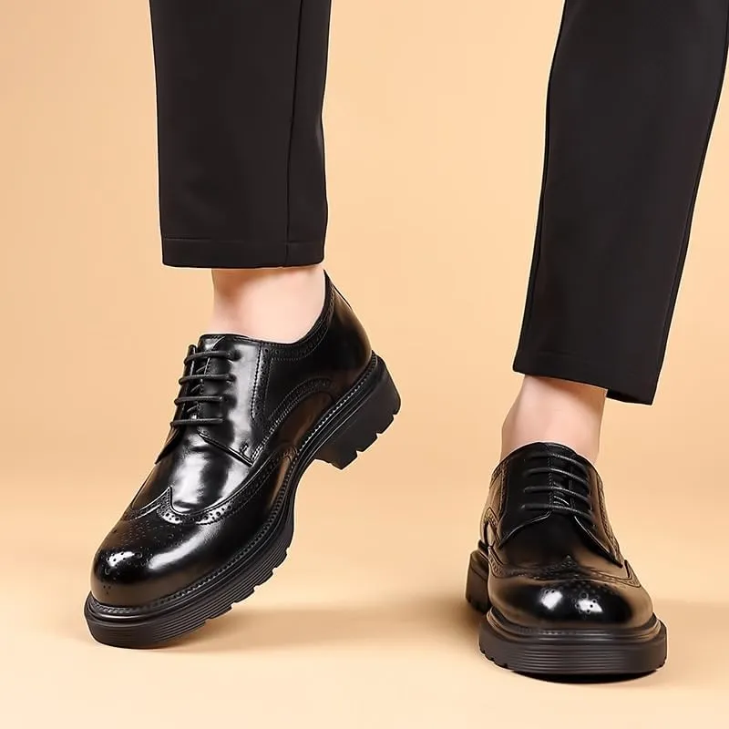 Men's Trendy Brogue Wingtip Derby Shoes Retro Round Toe Comfortable Lug Sole Non-Slip Lace-Up Dress Shoes