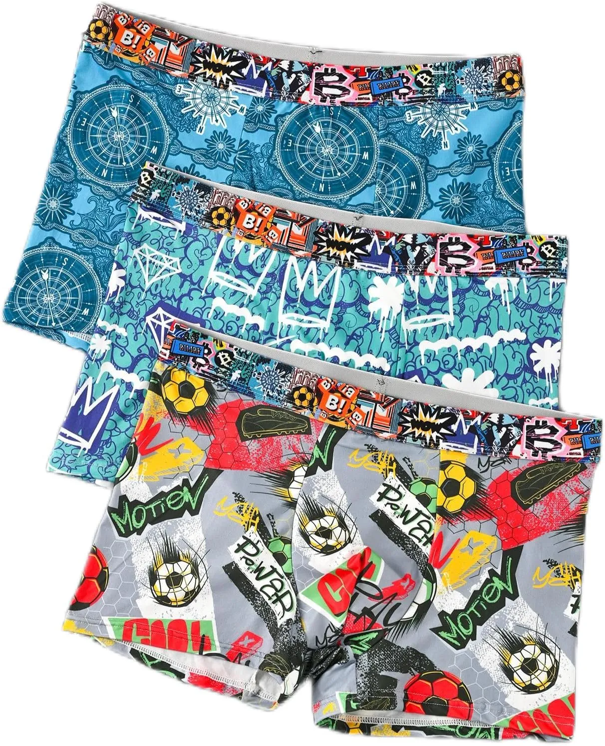 Men'S Underwear Graffiti Printing Four Corner Underwear Trend Flat Underpants Stretch Comfortable Fashion Personality 3pcs