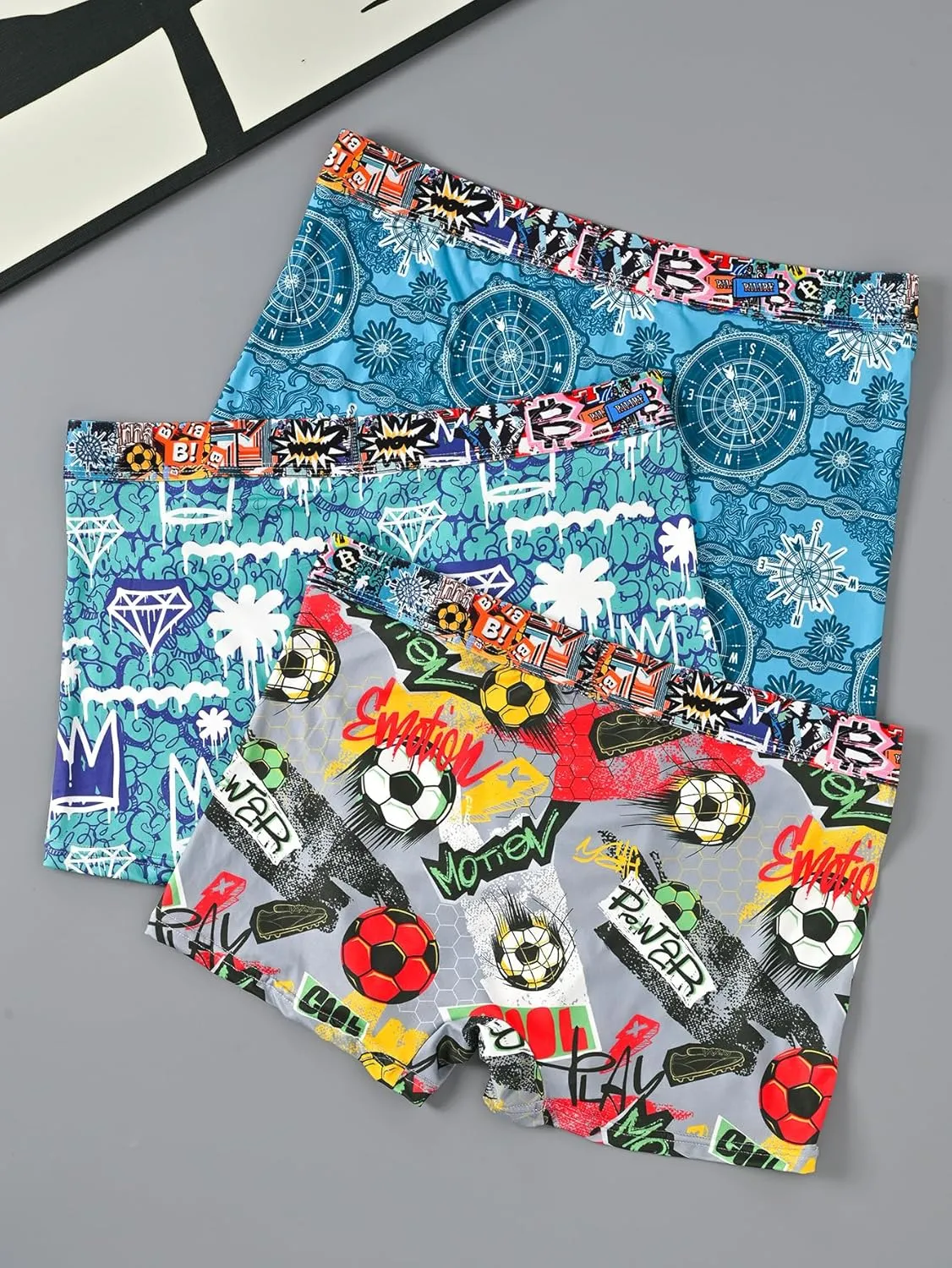 Men'S Underwear Graffiti Printing Four Corner Underwear Trend Flat Underpants Stretch Comfortable Fashion Personality 3pcs