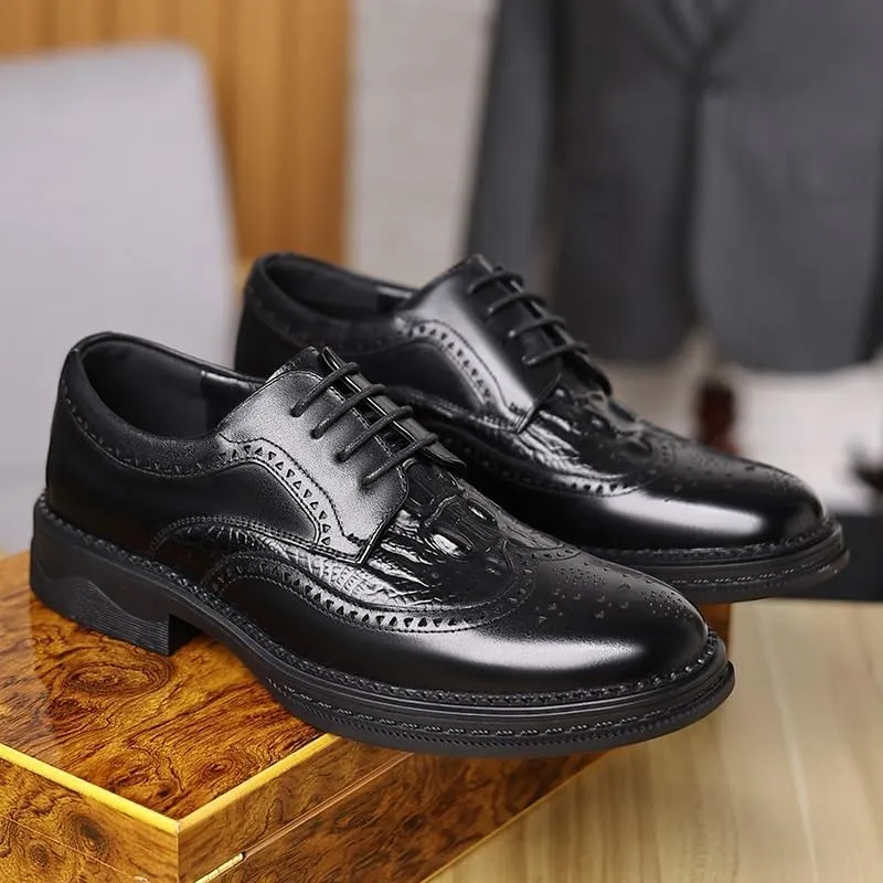 Men's Vintage Crocodile Print Strap Slip On Dress Shoes Mens Suede Leather Classic Lace Up Oxford Shoes for Weddings Business Office Prom