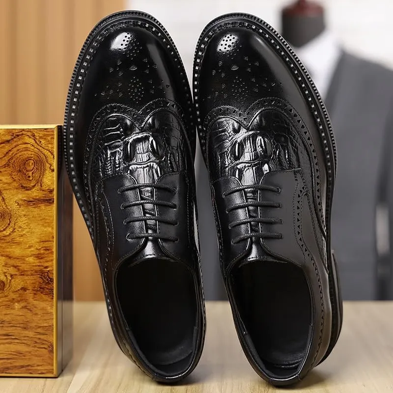Men's Vintage Crocodile Print Strap Slip On Dress Shoes Mens Suede Leather Classic Lace Up Oxford Shoes for Weddings Business Office Prom