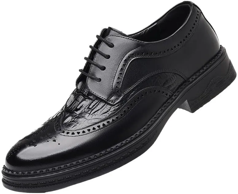 Men's Vintage Crocodile Print Strap Slip On Dress Shoes Mens Suede Leather Classic Lace Up Oxford Shoes for Weddings Business Office Prom