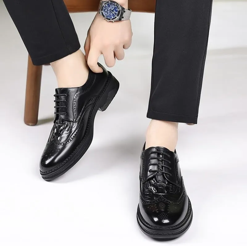 Men's Vintage Crocodile Print Strap Slip On Dress Shoes Mens Suede Leather Classic Lace Up Oxford Shoes for Weddings Business Office Prom