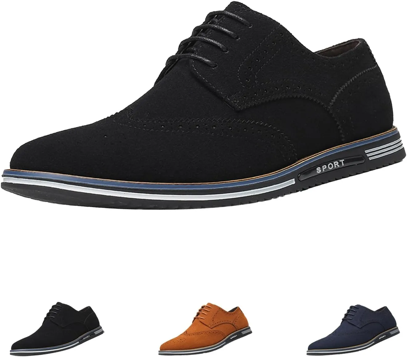 Men's Vintage Suede Wingtip Carving Casual Shoes,Trendy Classic Comfy Lace-up Non-Slip Business Dress Oxfords Sneakers