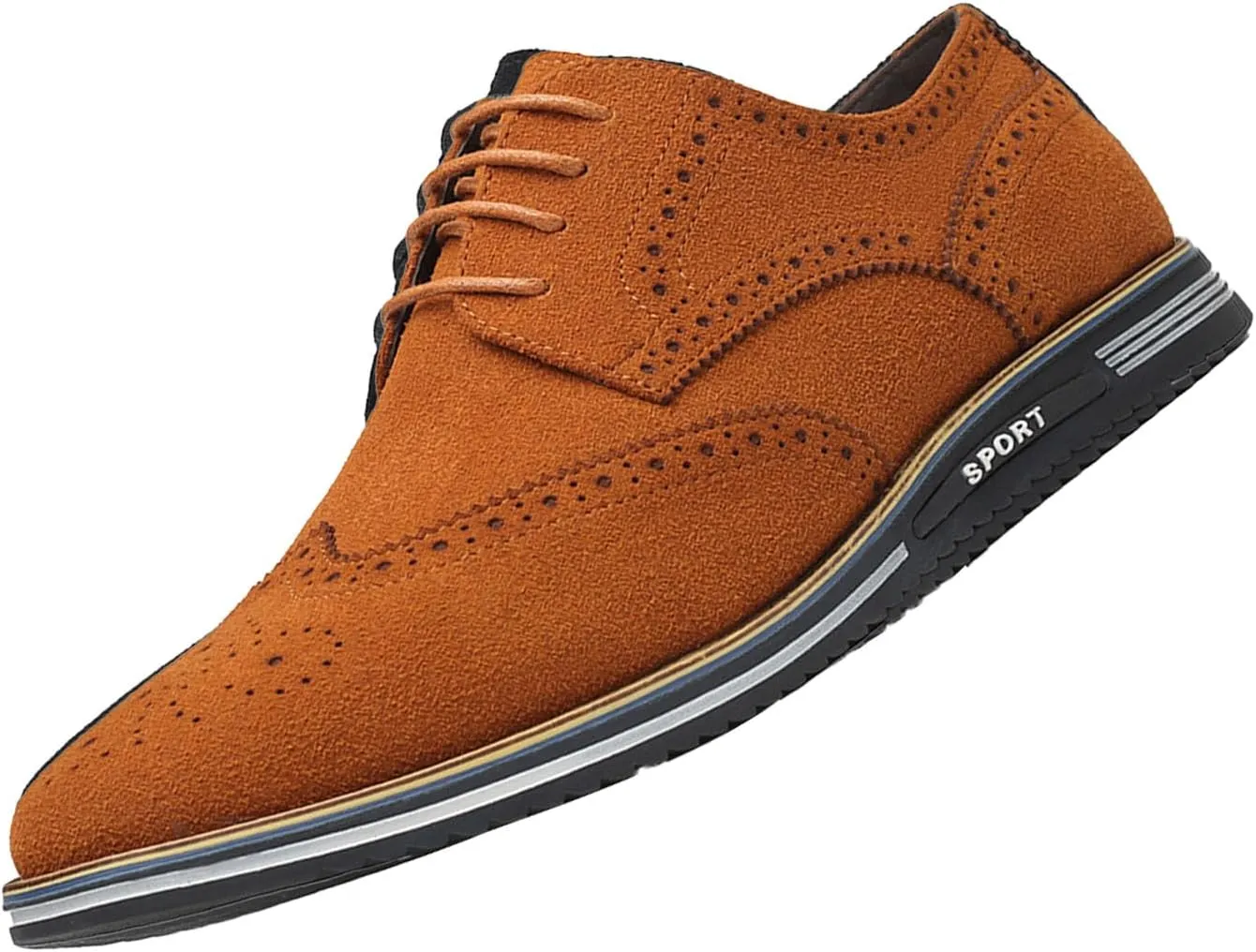 Men's Vintage Suede Wingtip Carving Casual Shoes,Trendy Classic Comfy Lace-up Non-Slip Business Dress Oxfords Sneakers