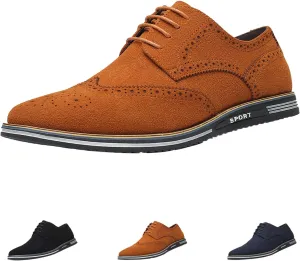Men's Vintage Suede Wingtip Carving Casual Shoes,Trendy Classic Comfy Lace-up Non-Slip Business Dress Oxfords Sneakers