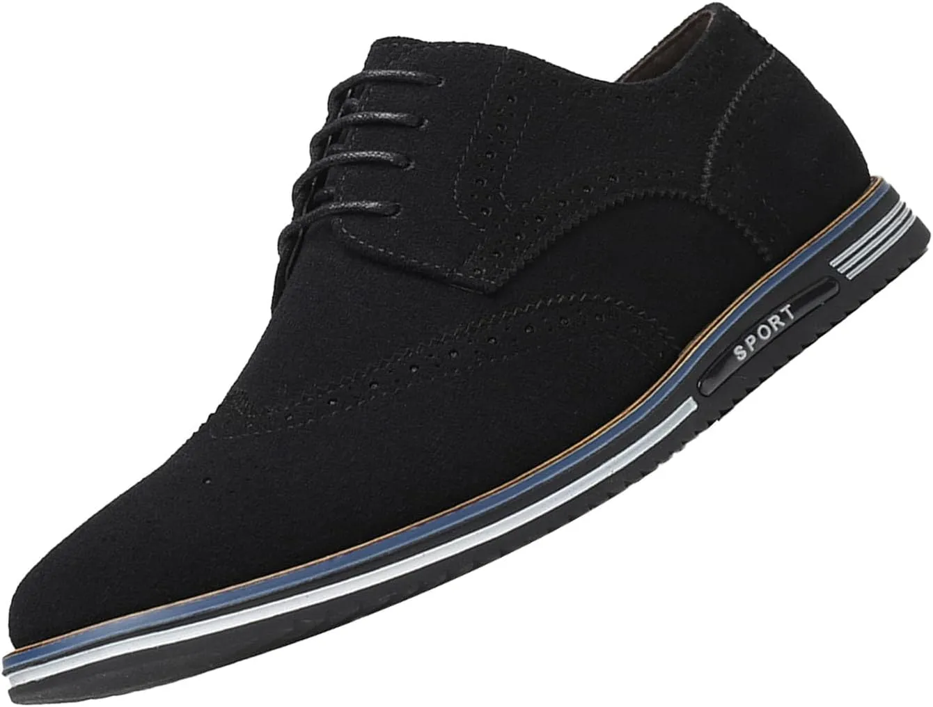 Men's Vintage Suede Wingtip Carving Casual Shoes,Trendy Classic Comfy Lace-up Non-Slip Business Dress Oxfords Sneakers