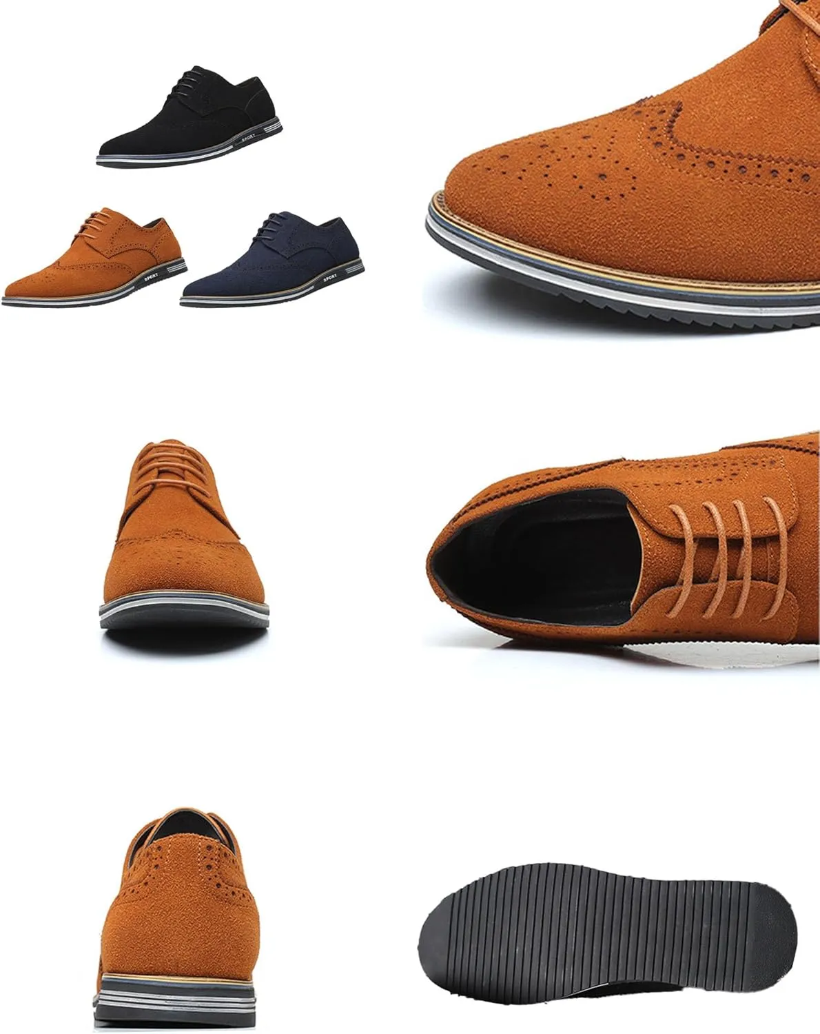Men's Vintage Suede Wingtip Carving Casual Shoes,Trendy Classic Comfy Lace-up Non-Slip Business Dress Oxfords Sneakers