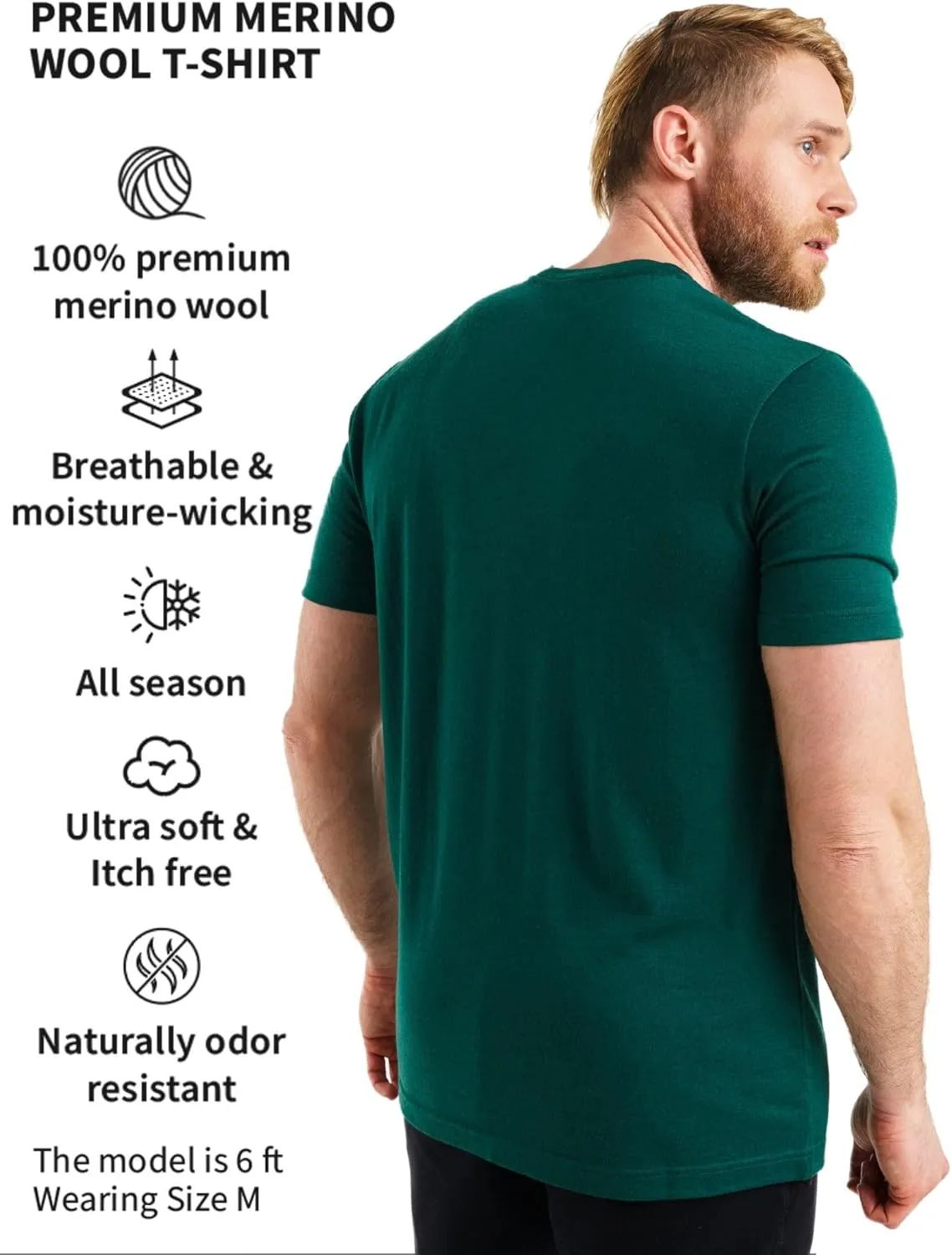 Merino Wool T-Shirt Mens - Merino Wool Undershirt Thermal Shirt for Men and Hiking Socks