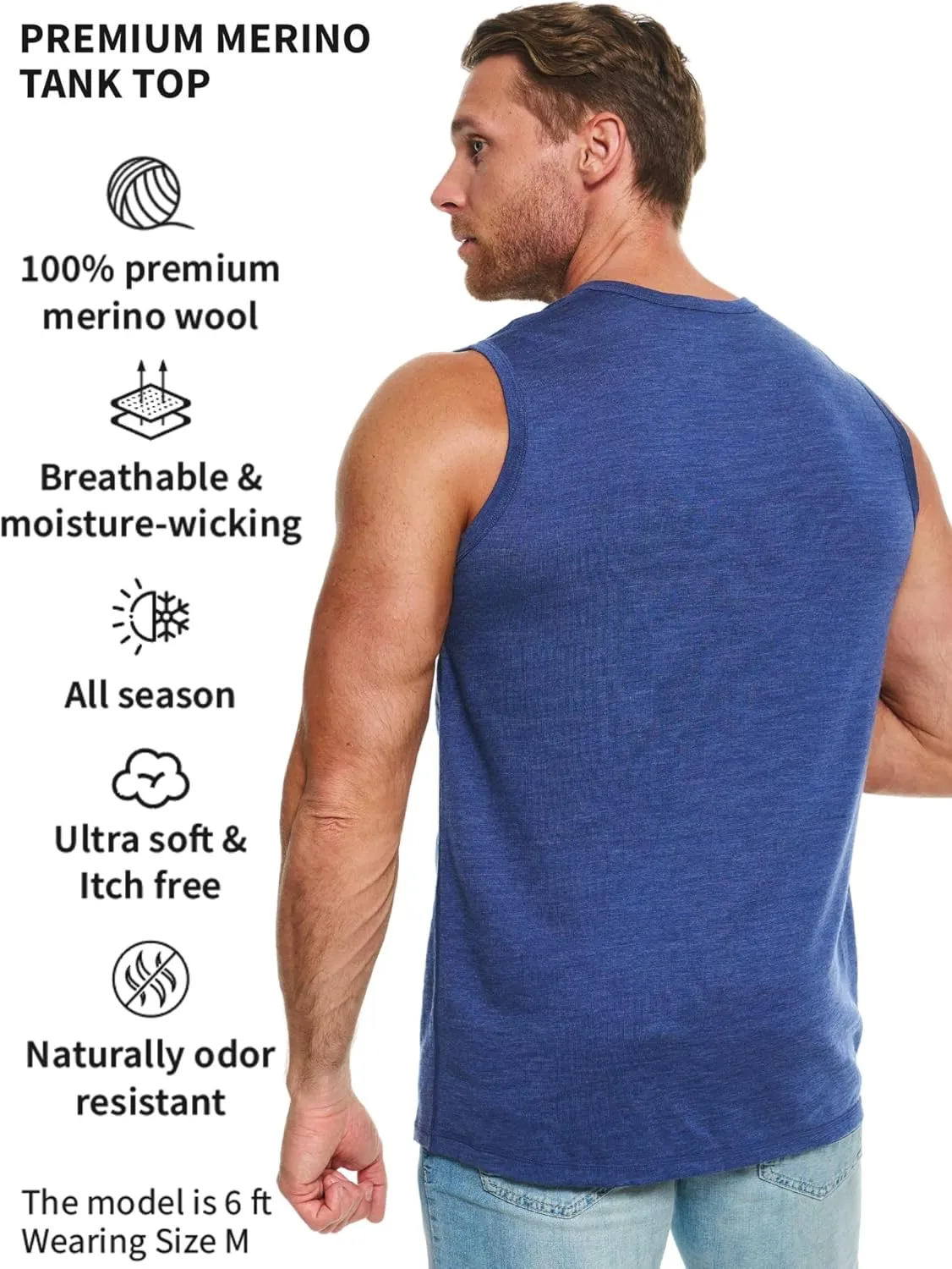 Merino Wool Tank Top Men - Active Merino Wool Undershirt Moisture Wicking Breathable Anti-Odor Lightweight Base Layer