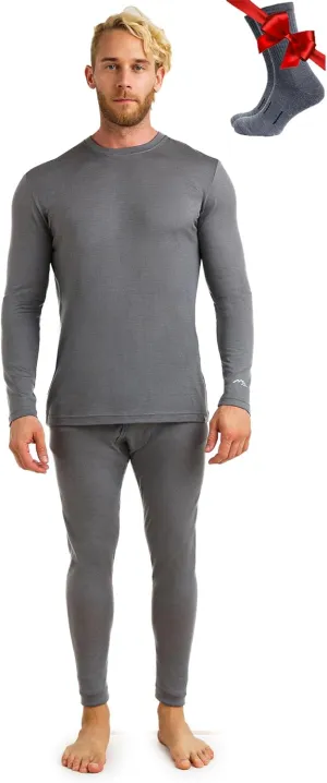 Merino.tech Merino Wool Base Layer Mens Set - Heavyweight, Midweight, Lite Merino Wool Thermal Underwear For Men Top, Bottom
