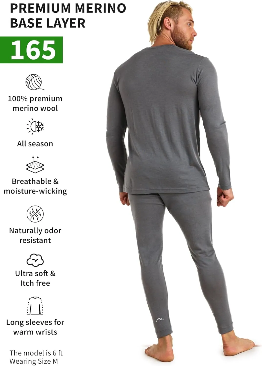 Merino.tech Merino Wool Base Layer Mens Set - Heavyweight, Midweight, Lite Merino Wool Thermal Underwear For Men Top, Bottom