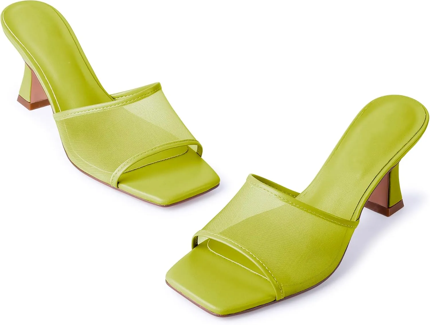 Mesh Mule Heels for Women Kitten Heel Sandals Open Square Toe Heeled Sandals Slip On Mules