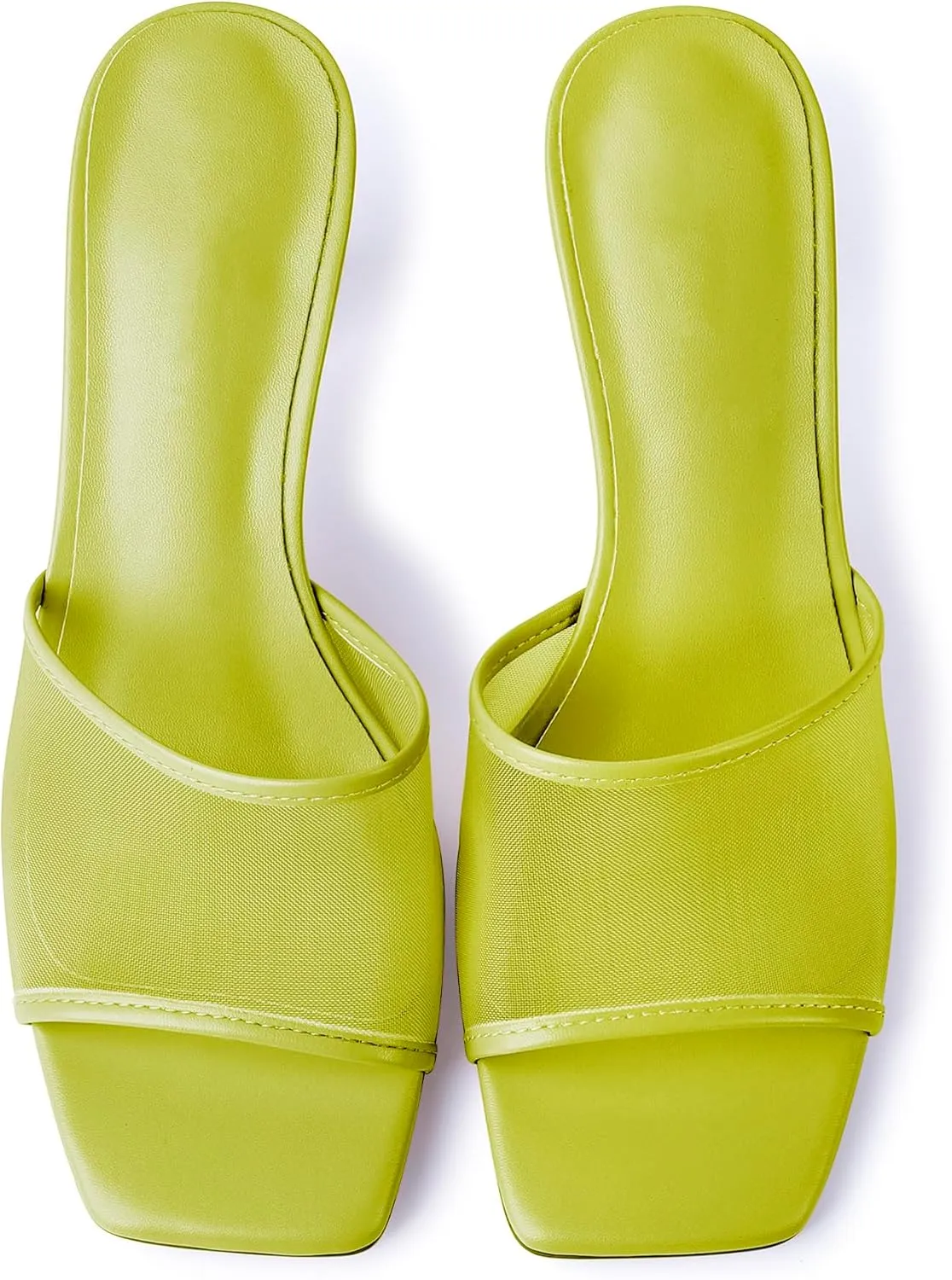 Mesh Mule Heels for Women Kitten Heel Sandals Open Square Toe Heeled Sandals Slip On Mules