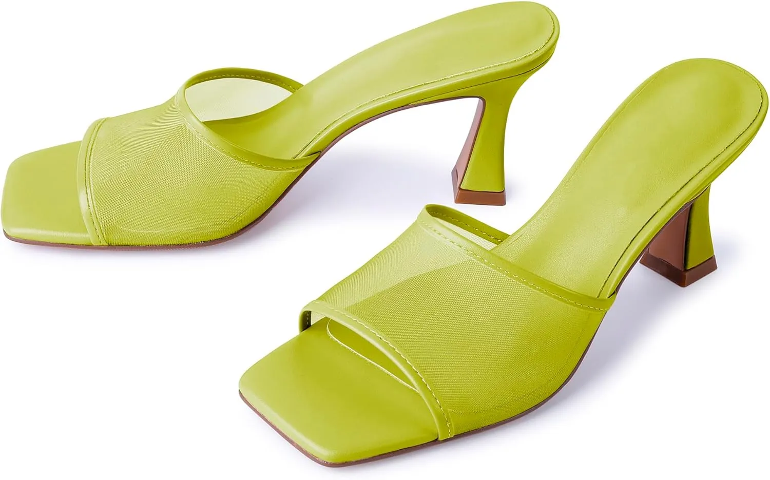 Mesh Mule Heels for Women Kitten Heel Sandals Open Square Toe Heeled Sandals Slip On Mules