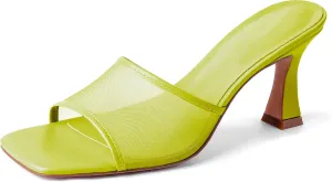 Mesh Mule Heels for Women Kitten Heel Sandals Open Square Toe Heeled Sandals Slip On Mules