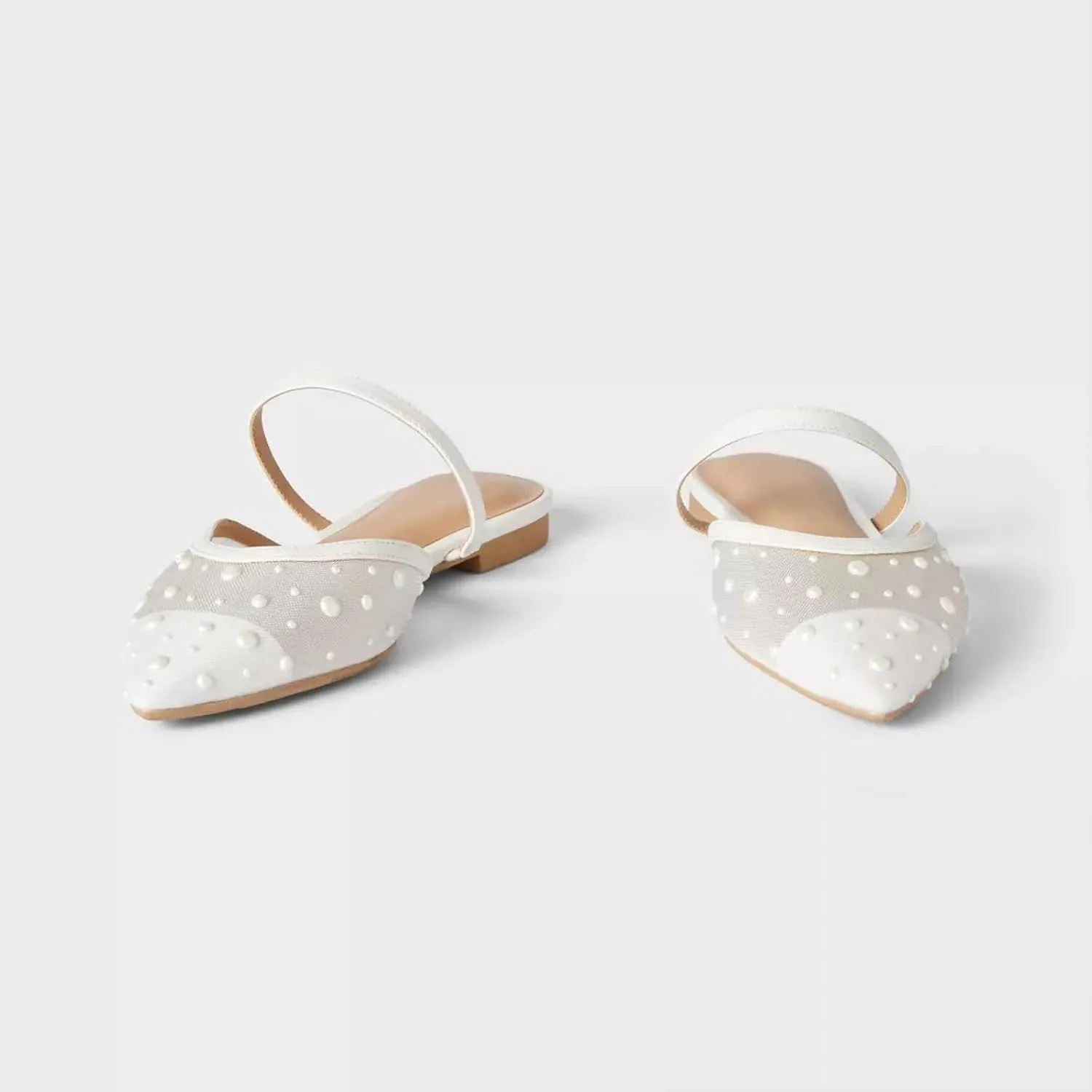 Mesh Mules for Women Comfy Raffia Woven Strap Closed Pointed Toe Mule Flats Casual Slip on Dress Slides Flats