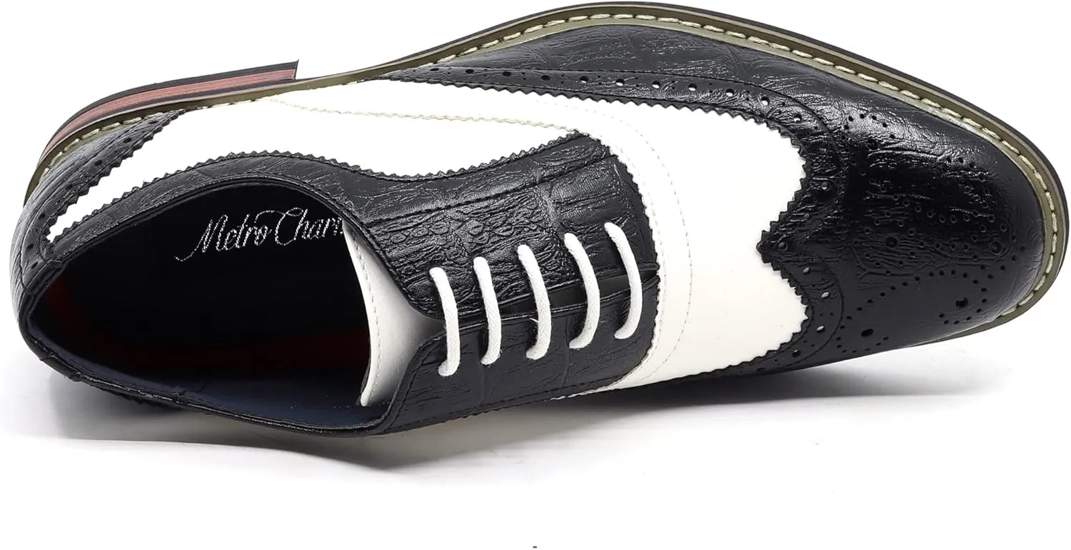Metrocharm Frank-03 Men's Two Tone Perforated Wing Tip Lace Up Oxford Dress Shoes