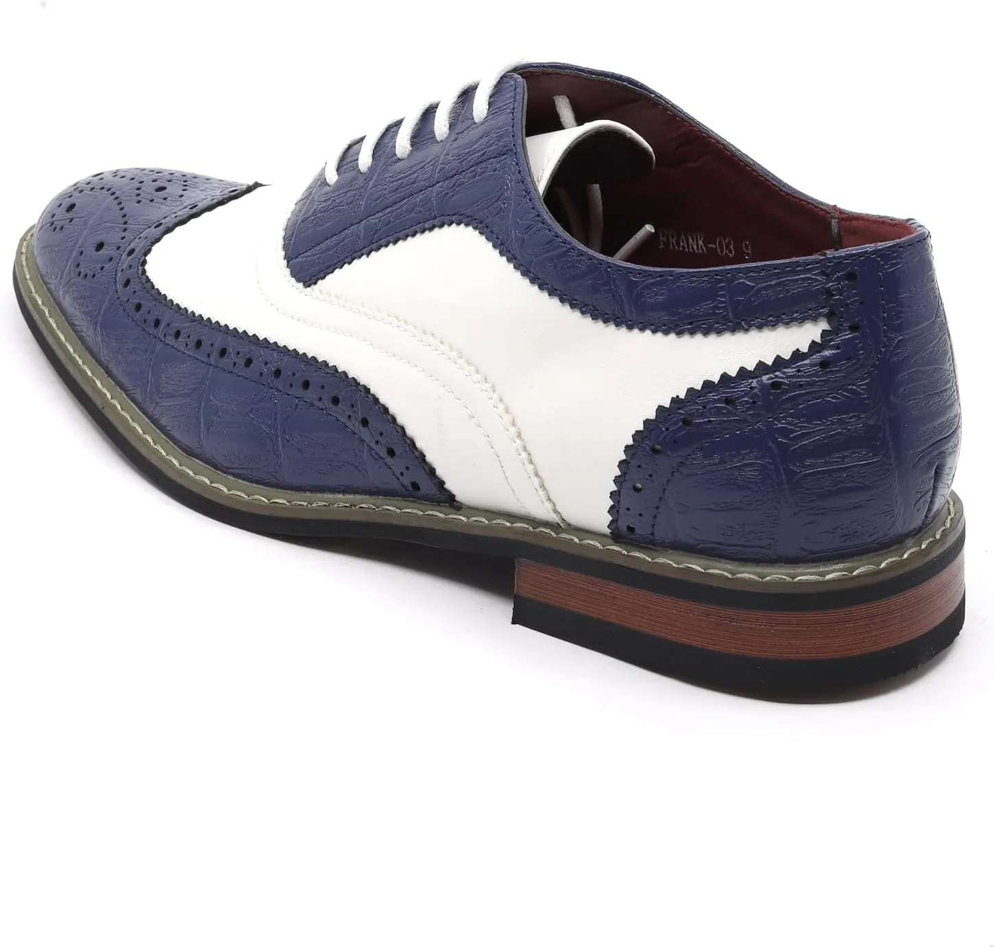 Metrocharm Frank-03 Men's Two Tone Perforated Wing Tip Lace Up Oxford Dress Shoes