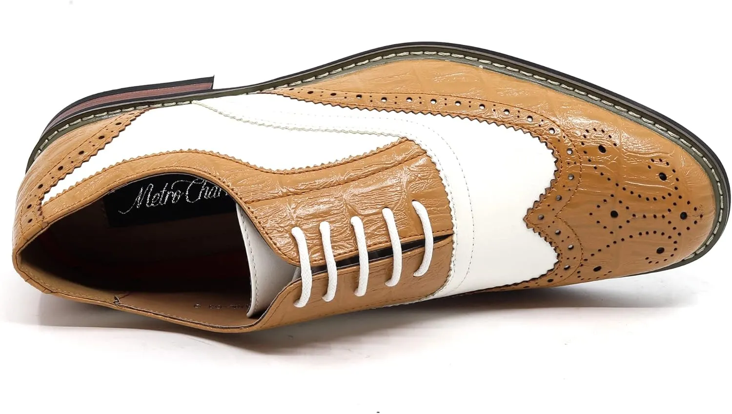Metrocharm Frank-03 Men's Two Tone Perforated Wing Tip Lace Up Oxford Dress Shoes