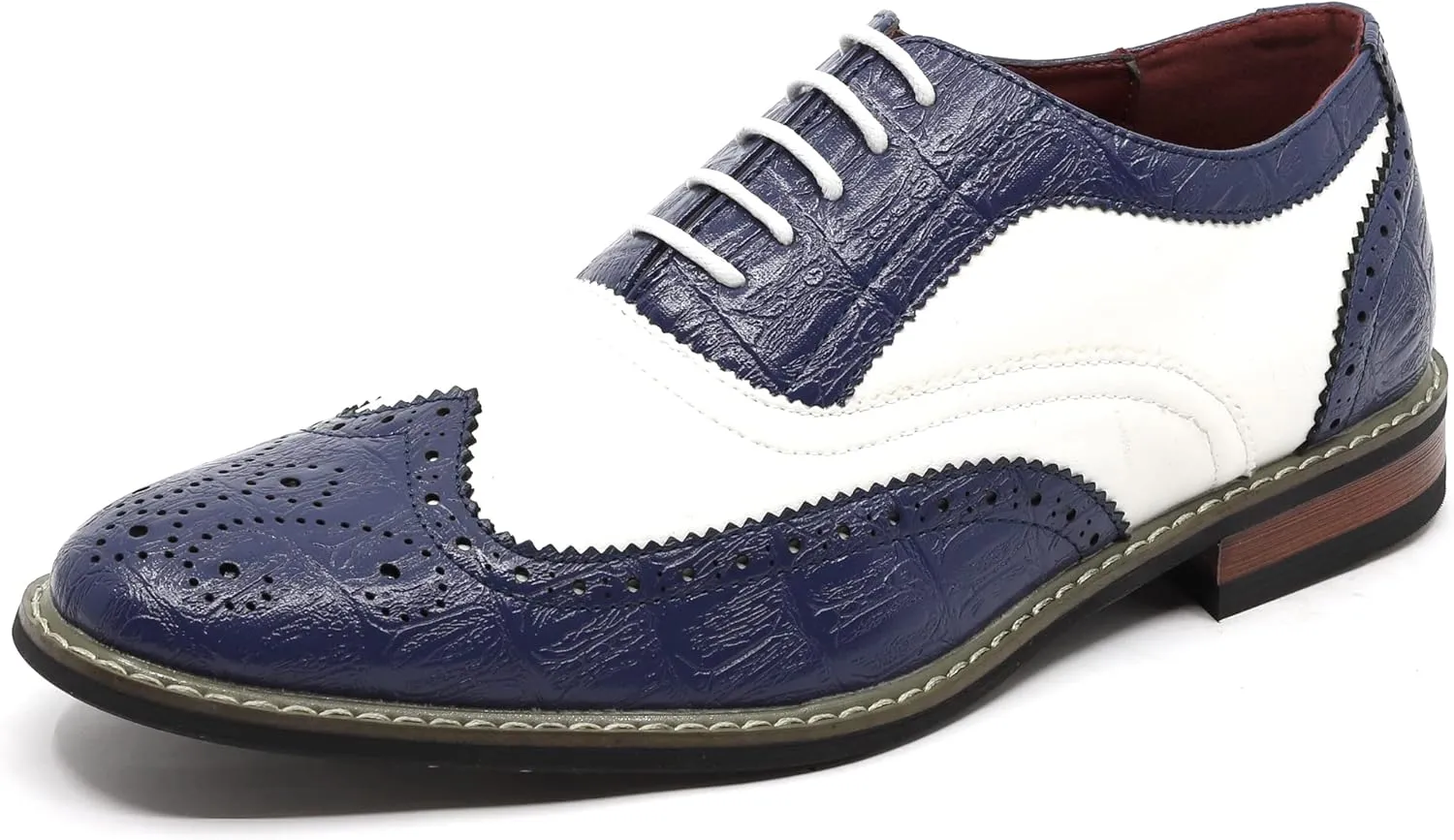 Metrocharm Frank-03 Men's Two Tone Perforated Wing Tip Lace Up Oxford Dress Shoes