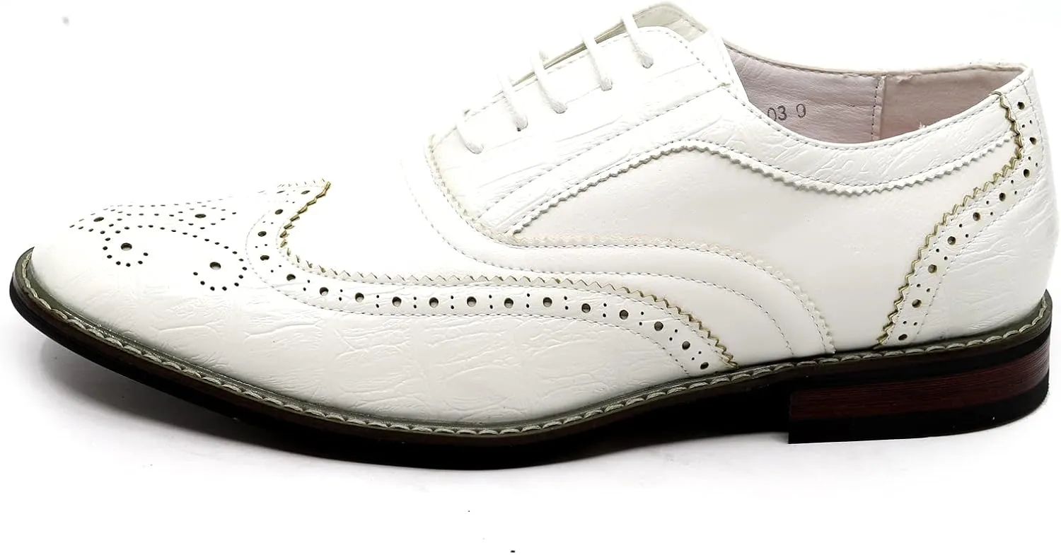 Metrocharm Frank-03 Men's Two Tone Perforated Wing Tip Lace Up Oxford Dress Shoes