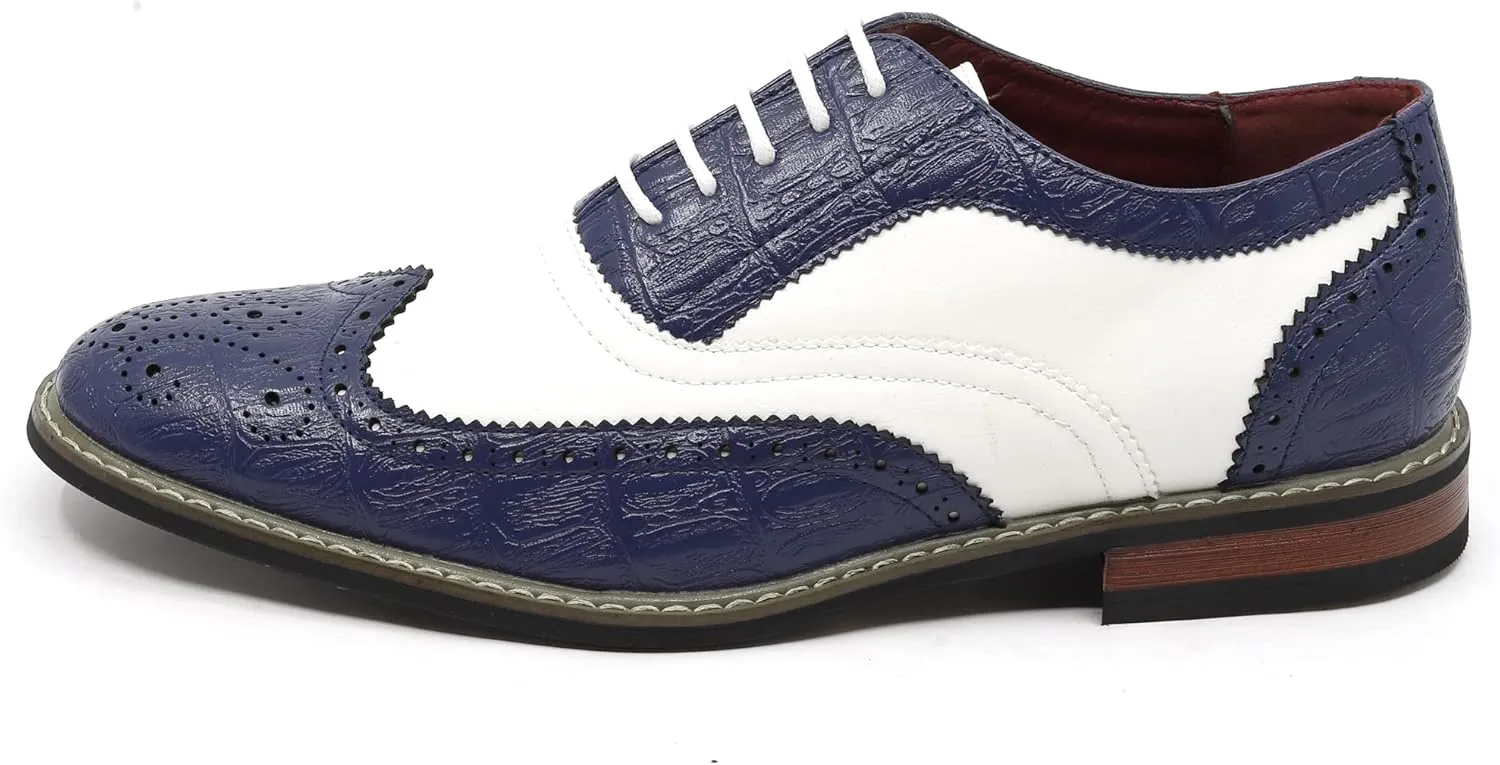 Metrocharm Frank-03 Men's Two Tone Perforated Wing Tip Lace Up Oxford Dress Shoes