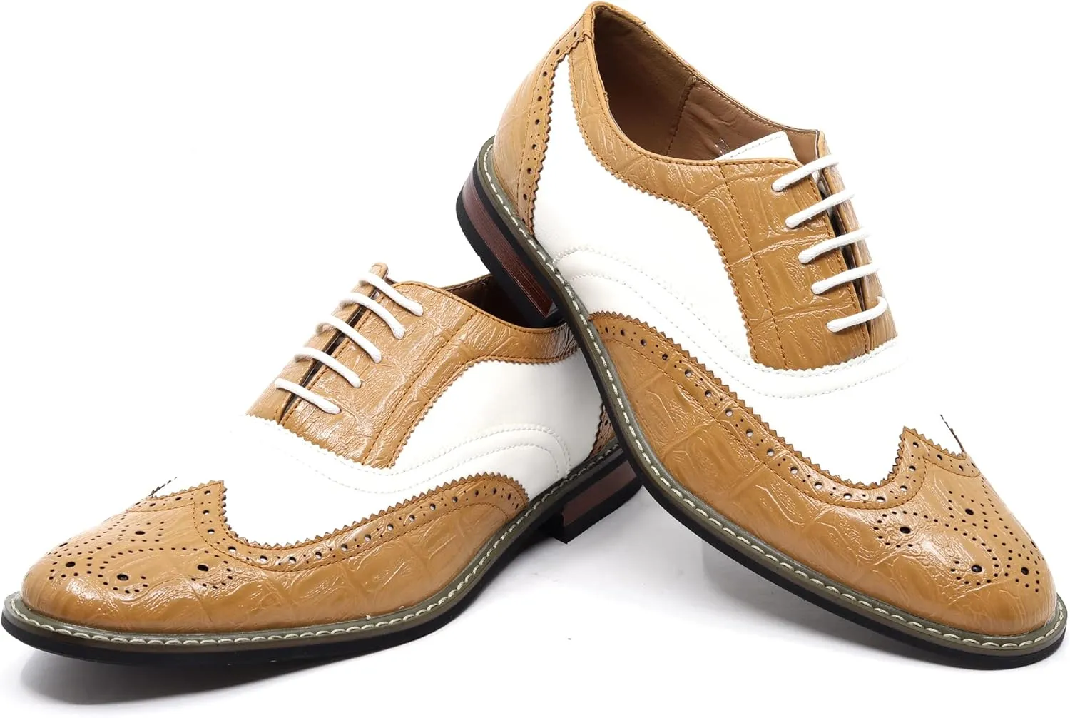 Metrocharm Frank-03 Men's Two Tone Perforated Wing Tip Lace Up Oxford Dress Shoes