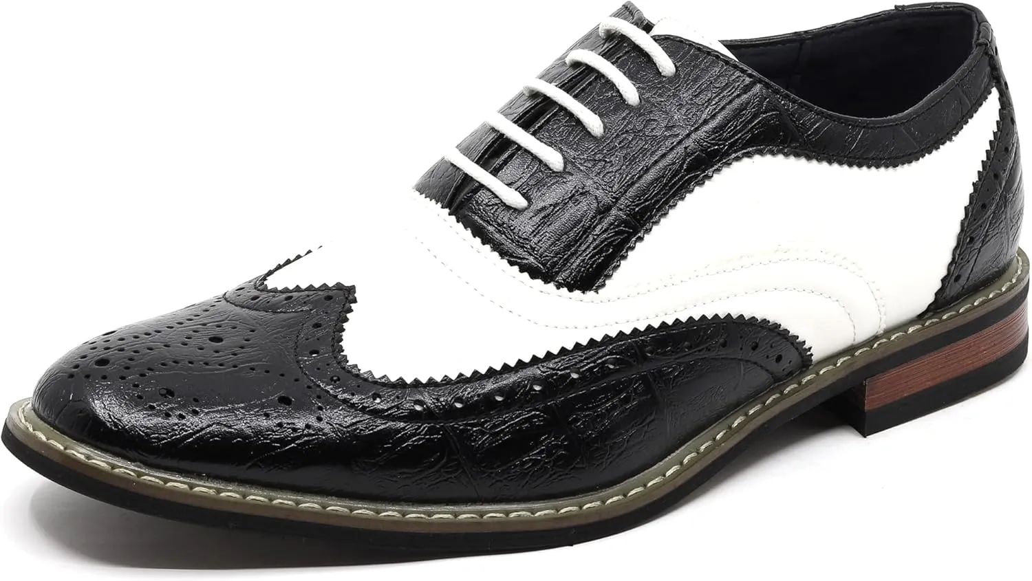 Metrocharm Frank-03 Men's Two Tone Perforated Wing Tip Lace Up Oxford Dress Shoes