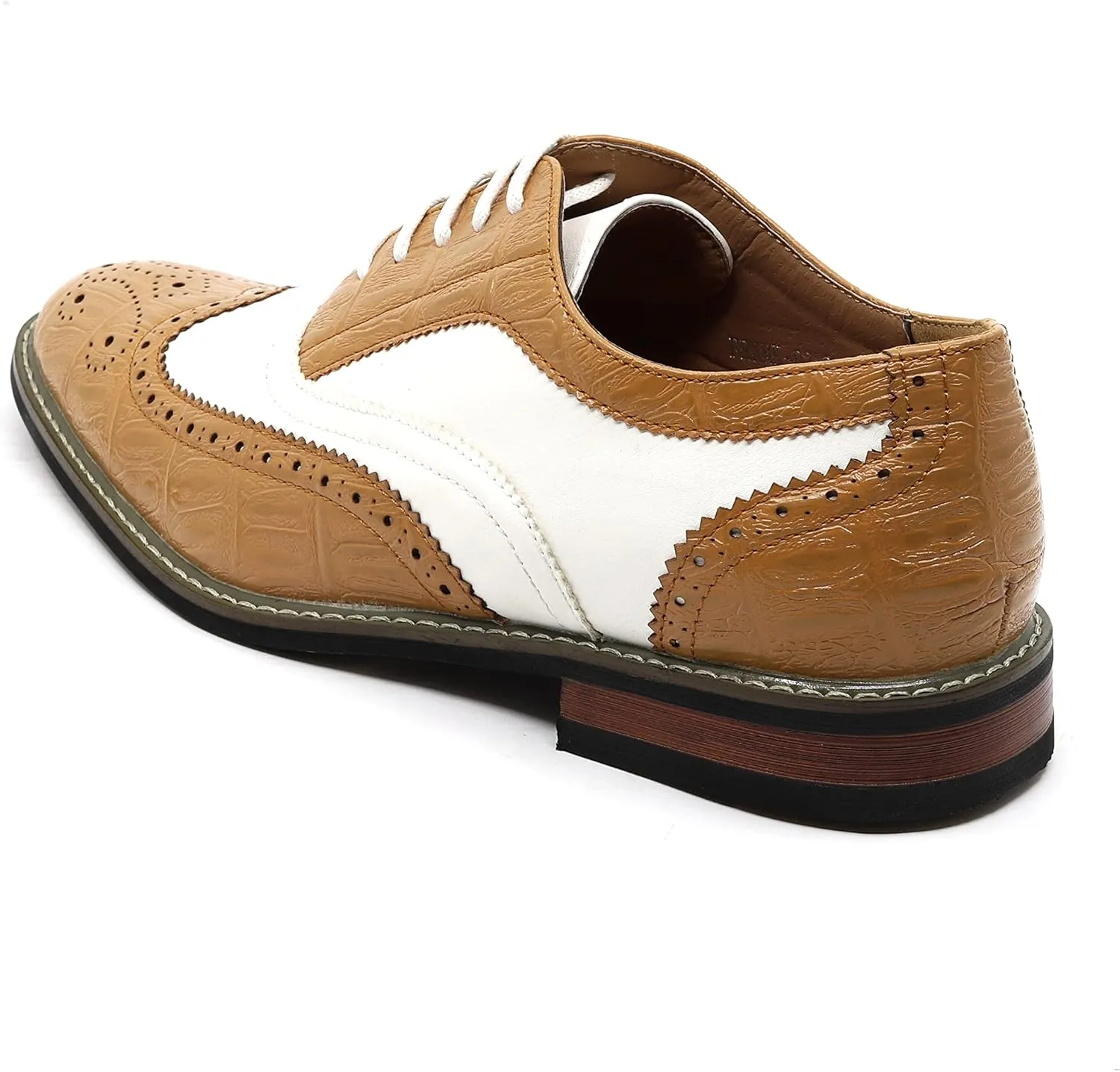 Metrocharm Frank-03 Men's Two Tone Perforated Wing Tip Lace Up Oxford Dress Shoes