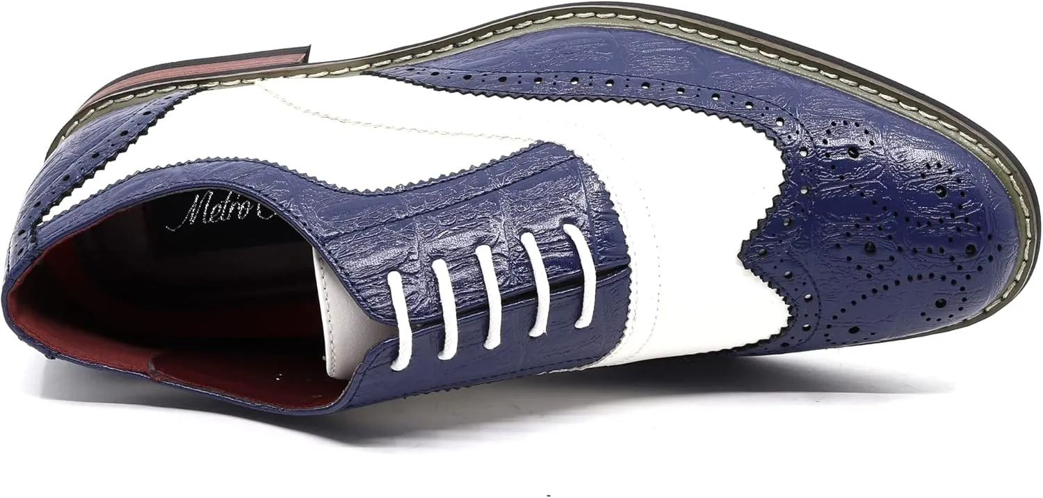 Metrocharm Frank-03 Men's Two Tone Perforated Wing Tip Lace Up Oxford Dress Shoes