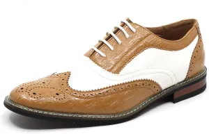 Metrocharm Frank-03 Men's Two Tone Perforated Wing Tip Lace Up Oxford Dress Shoes