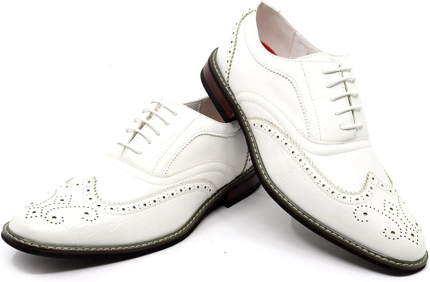 Metrocharm Frank-03 Men's Two Tone Perforated Wing Tip Lace Up Oxford Dress Shoes