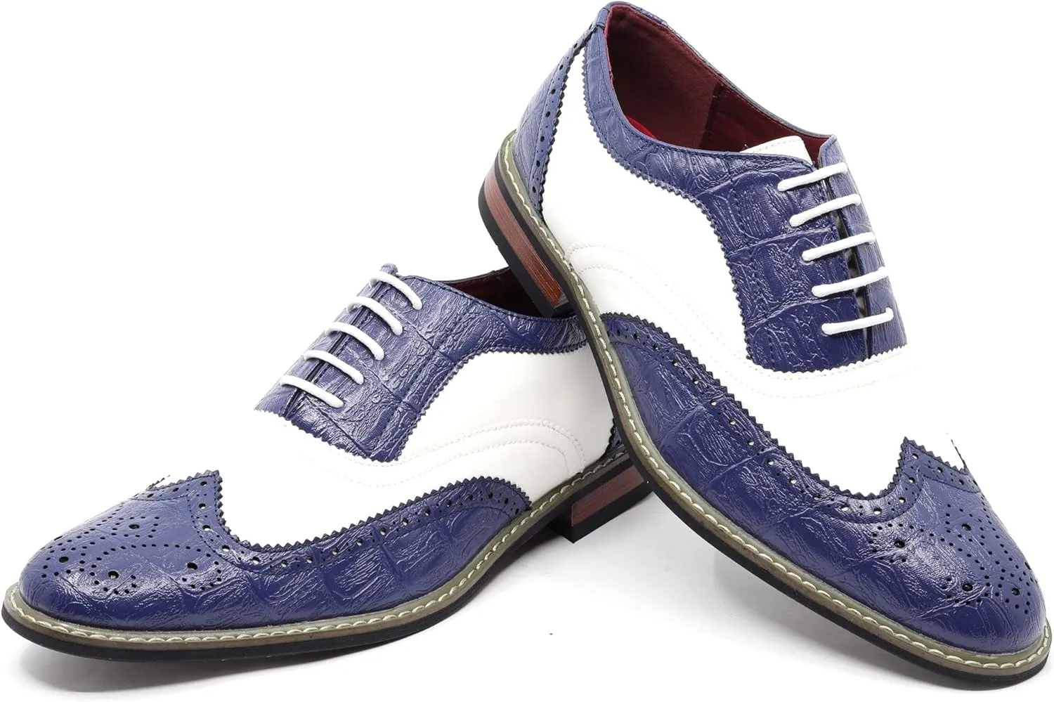 Metrocharm Frank-03 Men's Two Tone Perforated Wing Tip Lace Up Oxford Dress Shoes