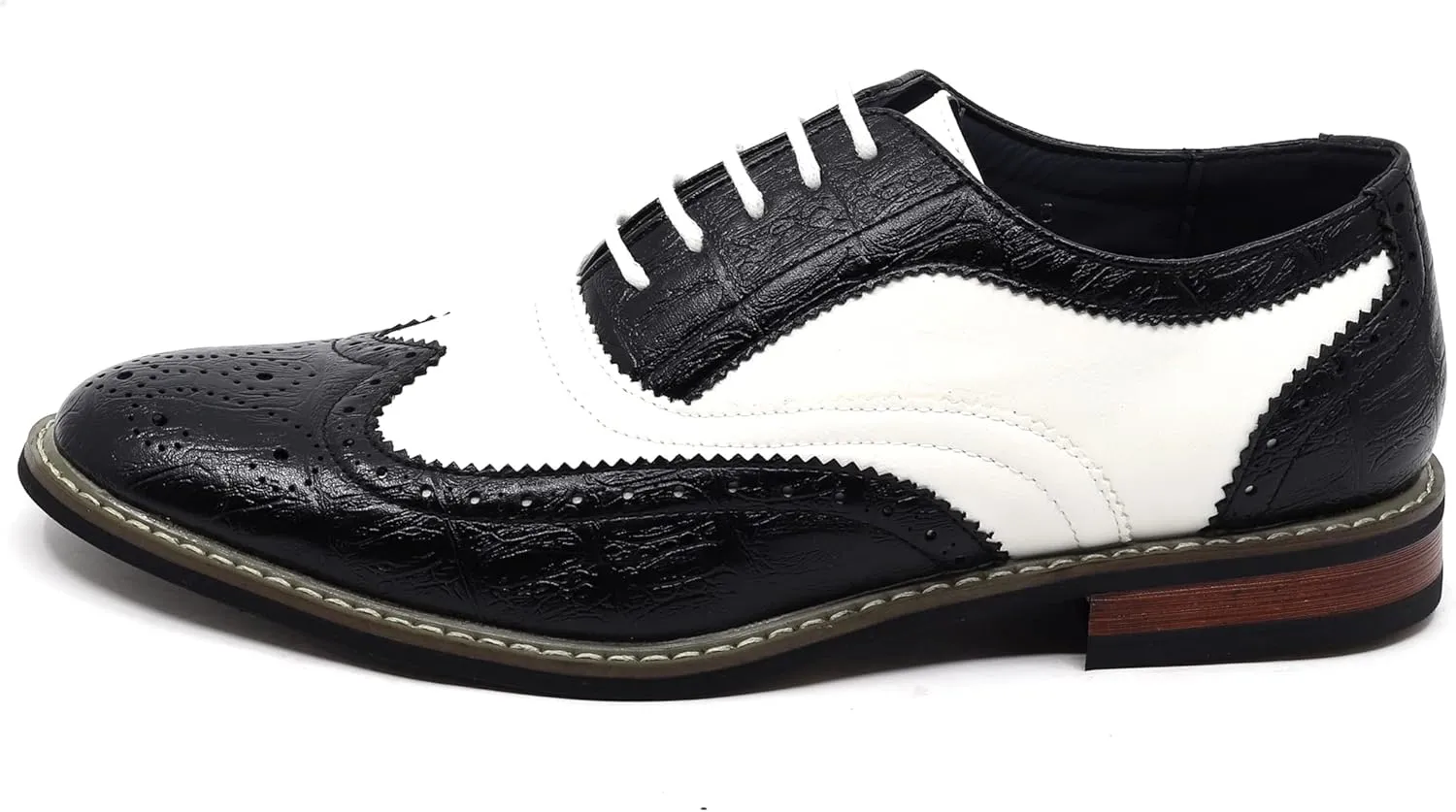 Metrocharm Frank-03 Men's Two Tone Perforated Wing Tip Lace Up Oxford Dress Shoes