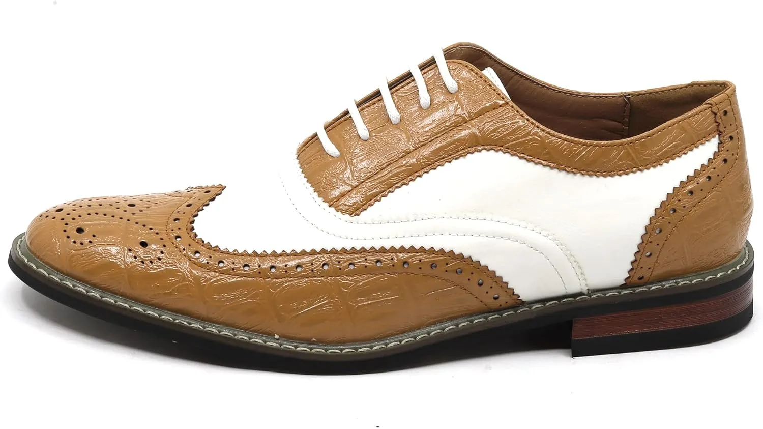 Metrocharm Frank-03 Men's Two Tone Perforated Wing Tip Lace Up Oxford Dress Shoes