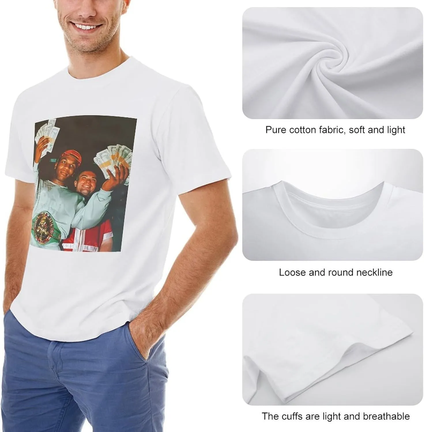 Mike Boxer Tyson Men's T Shirt Cotton Short Sleeve Crew Neck Shirts Classic Graphic Tee T-Shirts