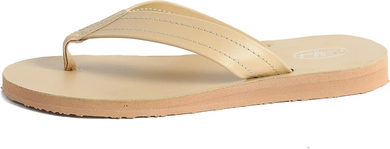 Millffy Womens Flip Flops Comfortable Beach Slides Leather Thongs Slippers Flat Comfy Casual Thin Strap Sandals