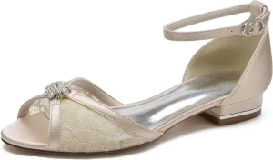 Minishion Comfortable Flats for Women Peep Toe Ankle Strap Wedding Evening Sandals Shoes BR213