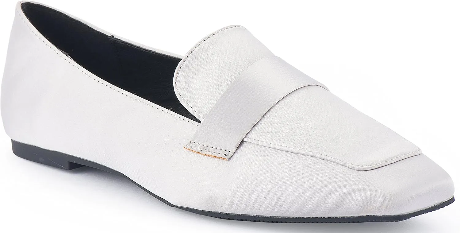 Mio Marino Comfortable Flat Dress Shoes for Women - Square Toe Satin Flats