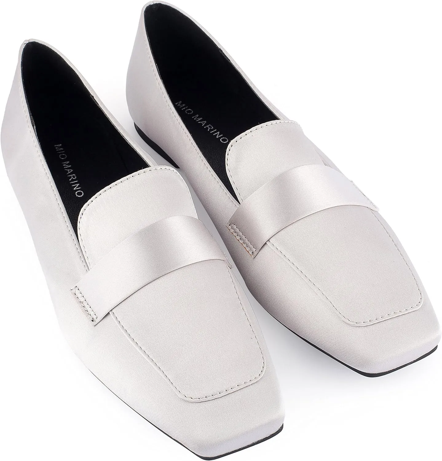 Mio Marino Comfortable Flat Dress Shoes for Women - Square Toe Satin Flats