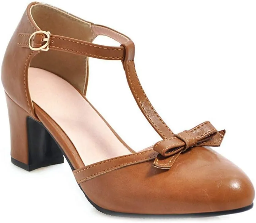 MIOKE Women's Retro T-Strap Mary Jane Pumps Round Toe Chunky Block Heel Classic Vintage Dress Oxford Shoes