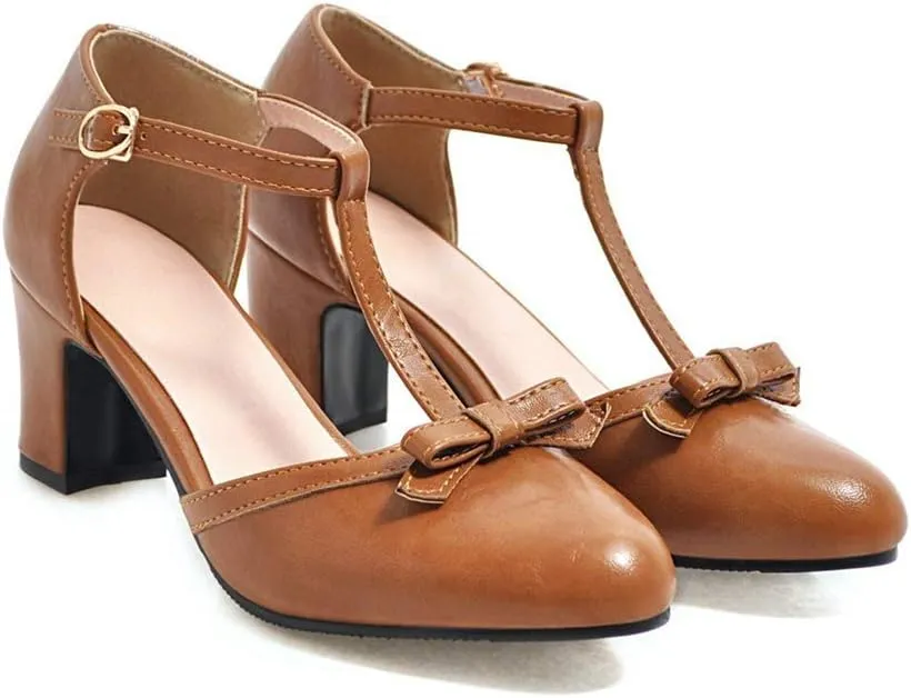 MIOKE Women's Retro T-Strap Mary Jane Pumps Round Toe Chunky Block Heel Classic Vintage Dress Oxford Shoes