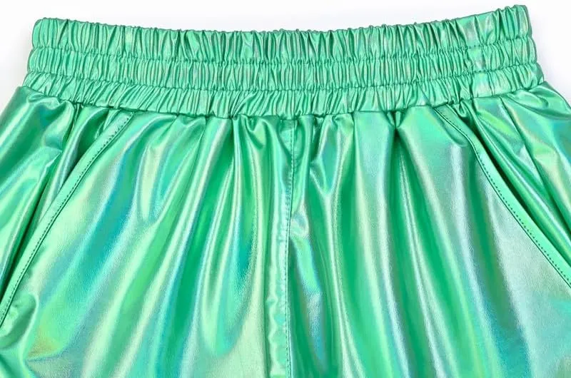 Mirawise Women's Metallic Shorts Summer Yoga Hot Shiny Sparkly Outfit Short Pants with Sunglasses