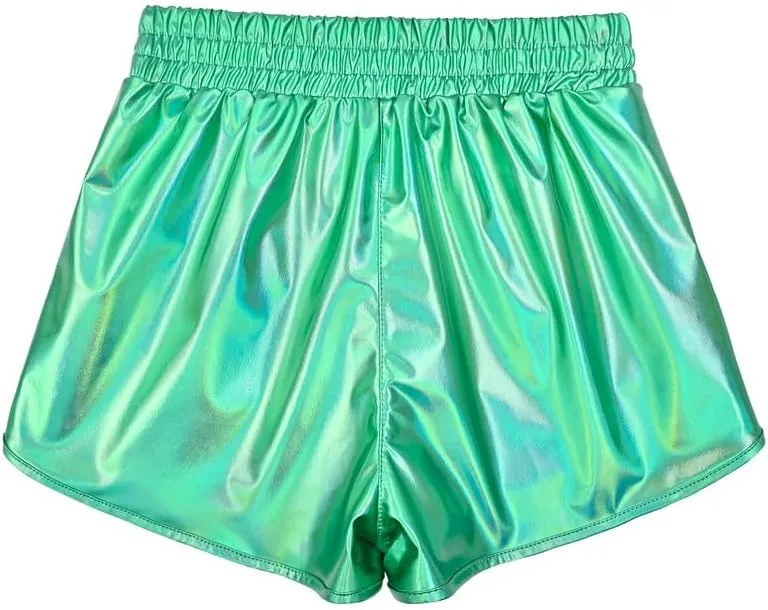 Mirawise Women's Metallic Shorts Summer Yoga Hot Shiny Sparkly Outfit Short Pants with Sunglasses