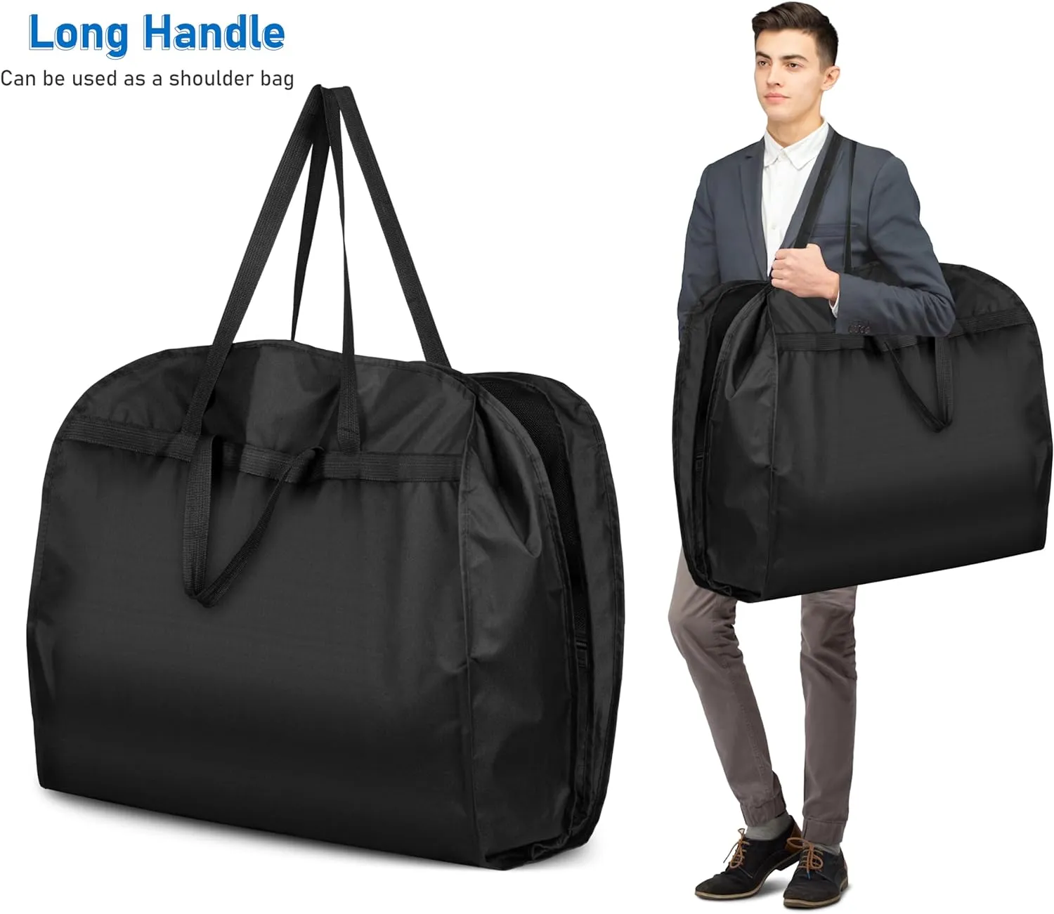 MISSLO 54" Long Garment Bags for Travel 6" Gusseted Dress Bags for Gowns Long 4 Handles Hanging Clothes Bag with Pocket Dress Cover for Gowns, Suits, Coats