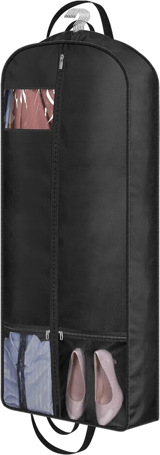 MISSLO 54" Long Garment Bags for Travel 6" Gusseted Dress Bags for Gowns Long 4 Handles Hanging Clothes Bag with Pocket Dress Cover for Gowns, Suits, Coats