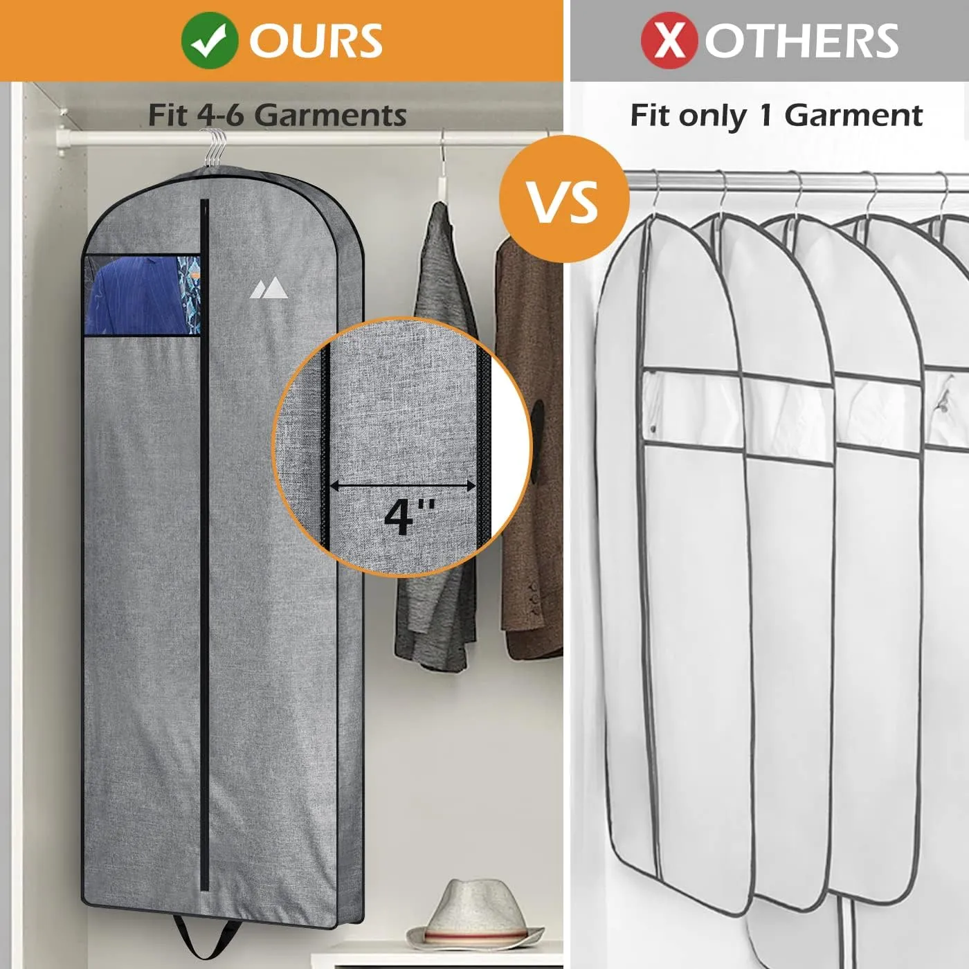 MISSLO 60" Heavy Duty Long Garment Bags for Travel Monogrammed Dress Bag Waterproof Oxford Fabric Wedding Dress Cover for Gowns, Winter Coats, Suits