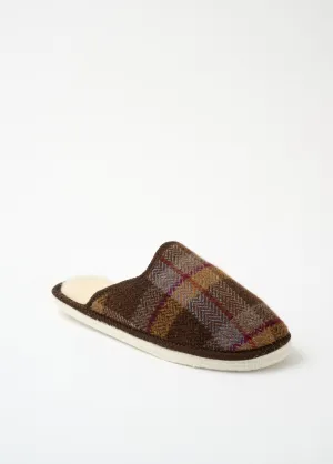 Mixed mule slippers in tartan fabric