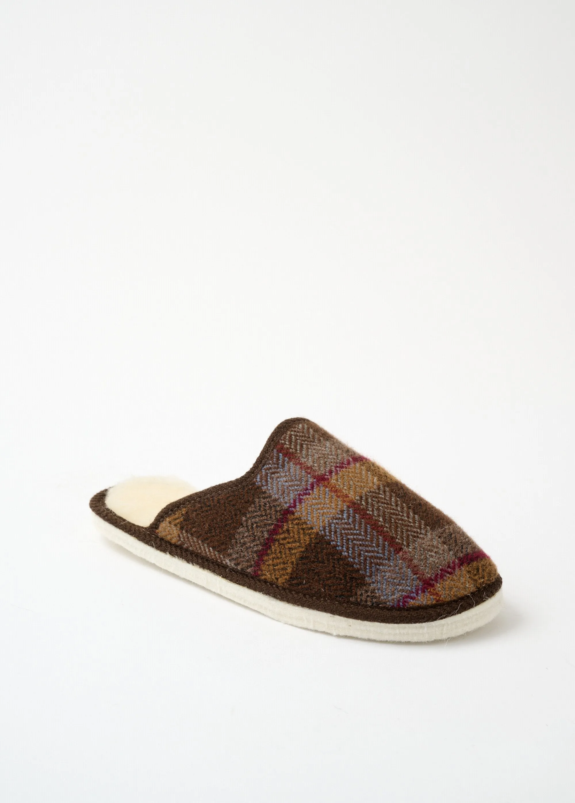 Mixed mule slippers in tartan fabric